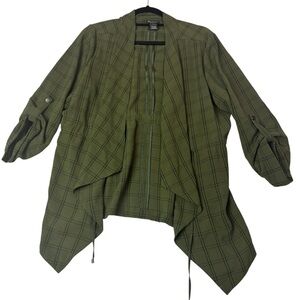 SOHO Olive Green Plaid‎ Drape Front Cardigan - Size Medium